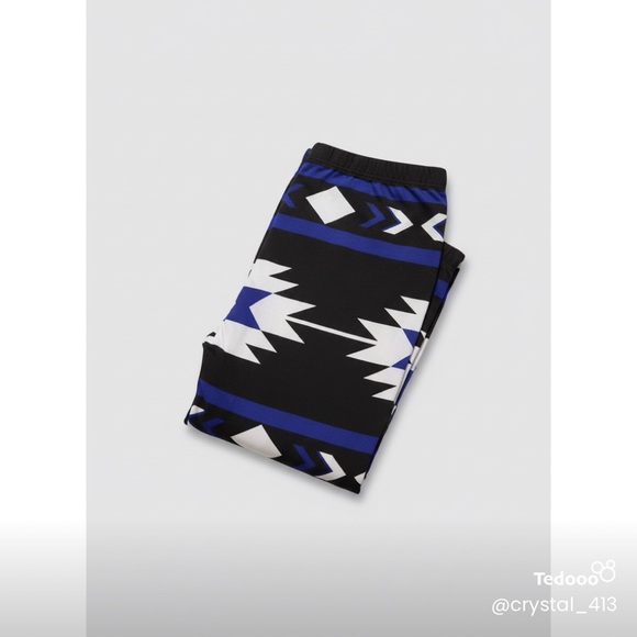Pants - Black and Blue Geometric Patterned Leggings
